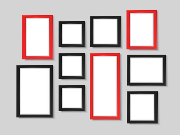 相框。现实的墙壁照片画廊矢量插图。框模型。空的简单矢量框架为您的插图，图纸，海报或照片。图片下载