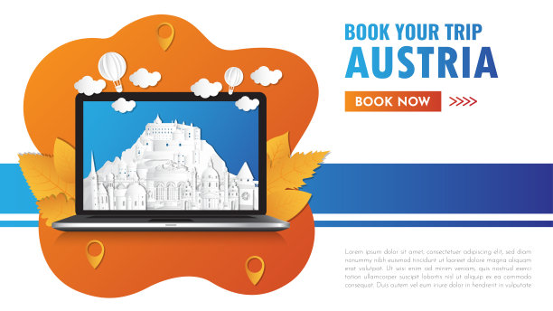 奥地利地标全球旅行和旅行论文背景。矢量设计模板。用于您的广告，图书，横幅，模板，旅游业务或演示图片下载