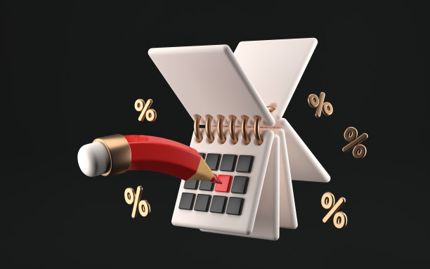 黑色星期五促销概念。用铅笔和百分号立月排春台历。现代设计，3d渲染。黑色背景。图片下载