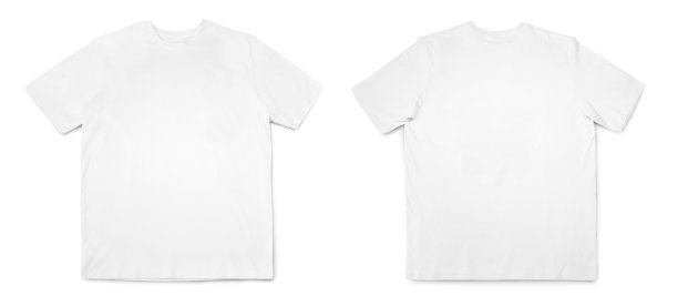 白色t恤正面和背面的观点孤立在白色与剪辑路径图片下载
