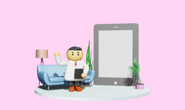 3 d渲染。卡通风格的可爱医生展示大屏幕平板电脑图片下载