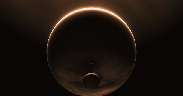 有两个卫星的行星在外层空间排列。科幻的概念。抽象的背景。三维演示图片下载