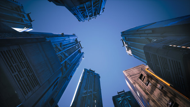 赛博朋克高层建筑，3d渲染图片下载