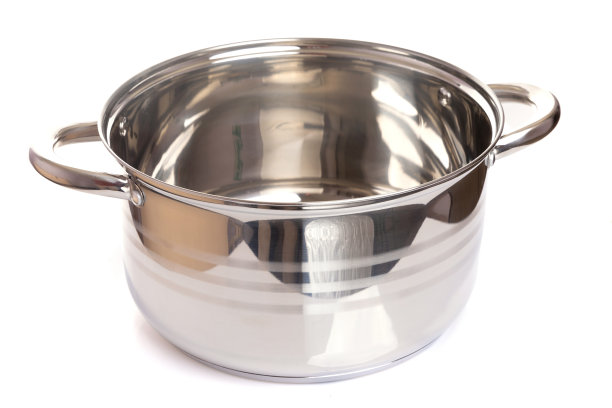 闪亮的金属炖锅空在白色孤立的背景图片下载