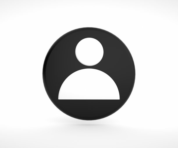 圆的用户图标。孤立的白色背景。黑色和白色。3 d渲染。图片下载