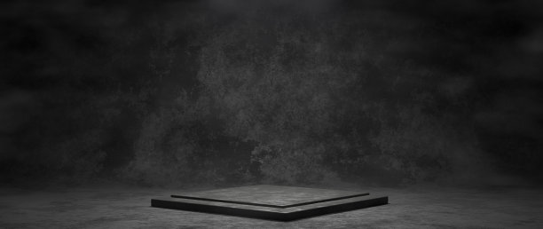 工作室场景表面站台座舞台暗霓虹灯银灰色抽象背景与微妙的照明和烟雾三维渲染图片下载