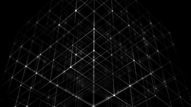 技术区块链网络连接。大数据可视化。网络安全背景。立方体，由块组成。3 d渲染。图片下载