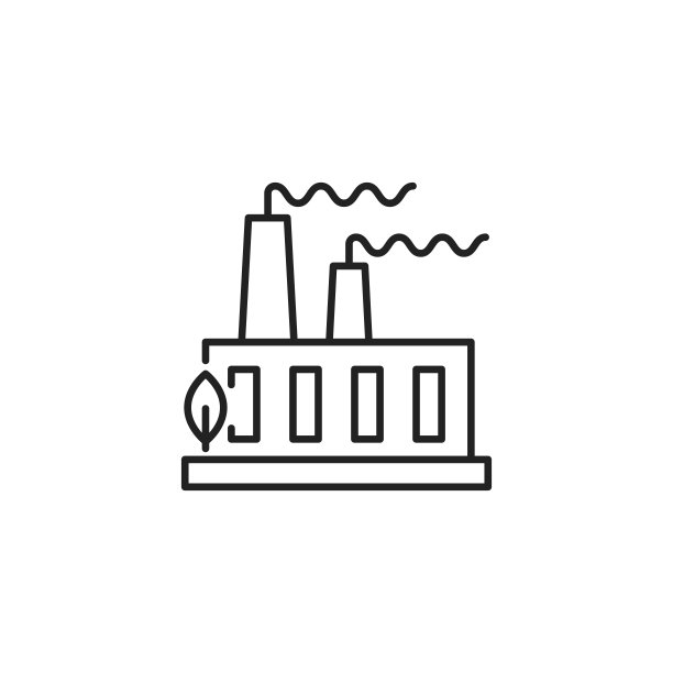 生产线风格的生态工厂图标。高质量的黑色矢量插图。图片下载