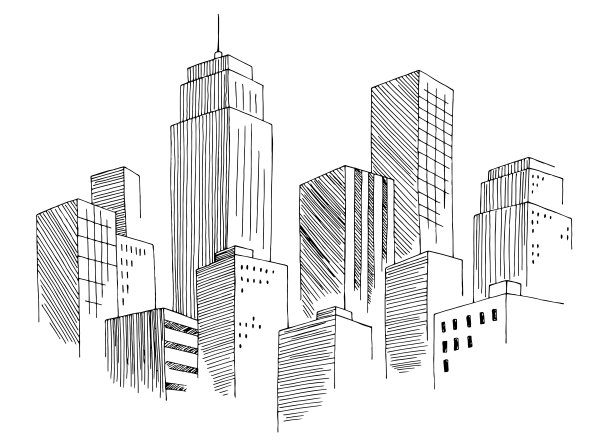 城市图形黑白城市景观天际线草图插图矢量图片下载