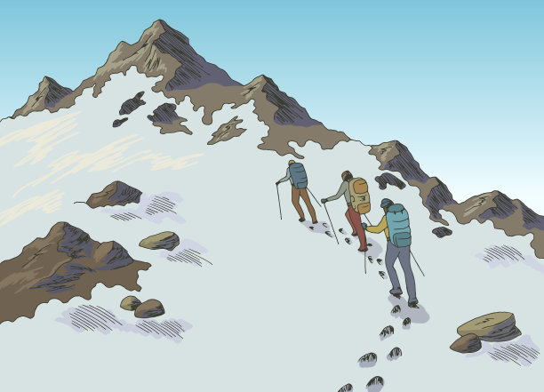 攀登者登山图形彩色景观素描插画矢量图片下载