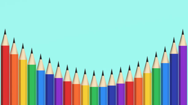 3 d渲染。蓝色背景上的彩色铅笔图片下载