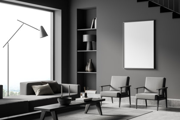 客房内部设有座椅和装饰，长凳和窗户。模型的海报图片下载