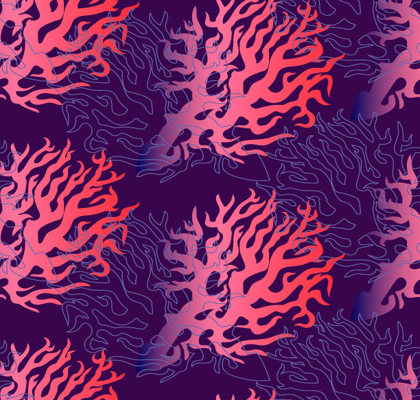 珊瑚礁无缝图案与珊瑚的剪影在时尚的天鹅绒紫色。图片下载