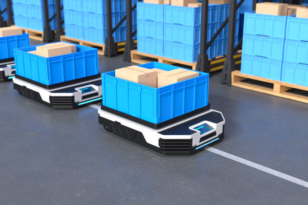 自动化机器人在仓库运输，仓库自动化概念图片下载