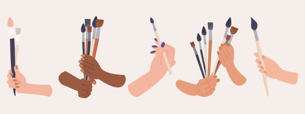 womanâ手拿美术用品的插图。手绘的风格。概念艺术商店，手工作坊，教程或艺术学校。手，手掌，指甲，手腕，手指。矢量图图片下载