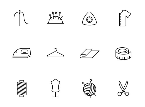 缝纫轮廓矢量图标孤立在白色背景。缝纫线图标的网页和UI设计，移动应用程序，印刷测谎和促销广告业务图片下载