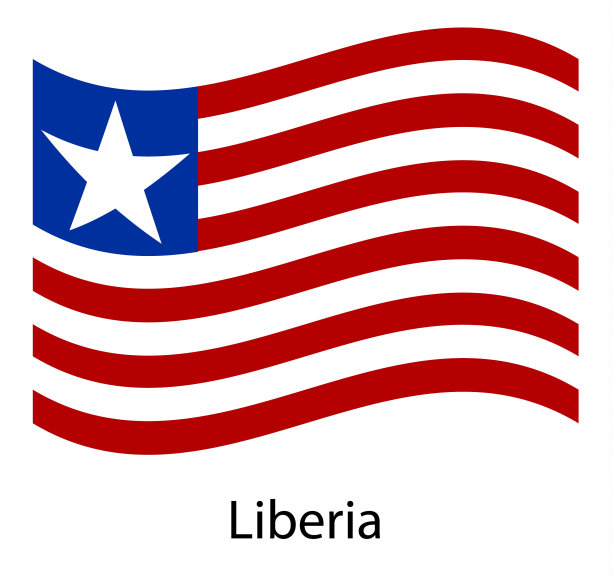 利比里亚国旗。孤立的利比里亚国旗。挥舞着利比里亚共和国的旗帜。图片下载