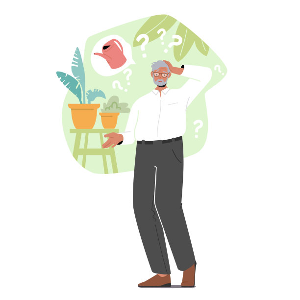 痴呆症，阿尔茨海默病和失忆概念。老人忘了给植物浇水。老年人心理问题图片下载