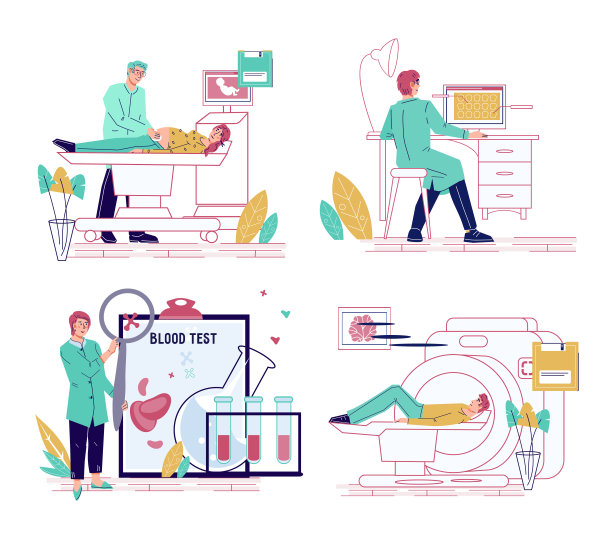 医疗服务与医护人员设置，扁平矢量图。图片下载