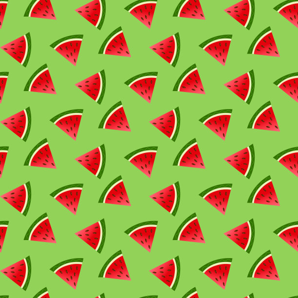 西瓜片图案。矢量绘制在绿色背景上。图片下载