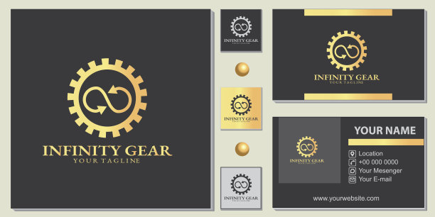 豪华黄金无限齿轮溢价模板与优雅的名片矢量eps 10图片下载