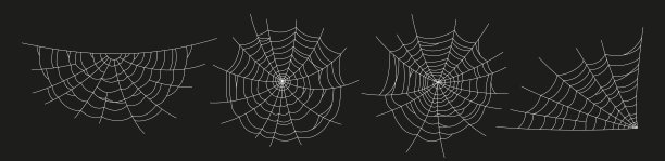 可怕的蜘蛛网。白色蜘蛛网轮廓孤立在黑色背景上。一套涂鸦蜘蛛网。手绘的蜘蛛网万圣节派对。矢量图图片下载