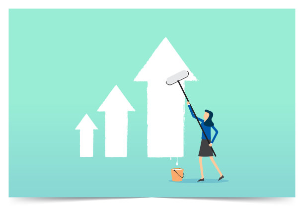 女商人在墙上画上箭头，快乐生活的动力，翱翔的爱图，积极的思考，图片下载