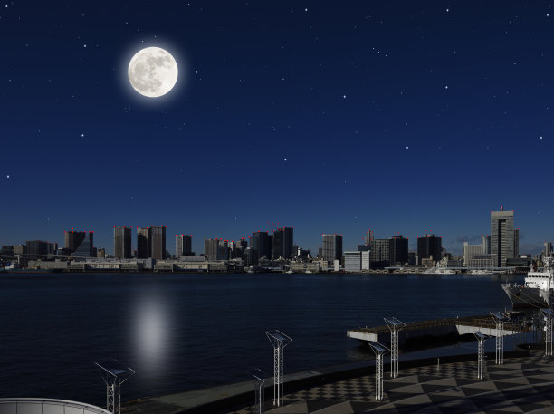 满月升起在东京湾地区图片下载