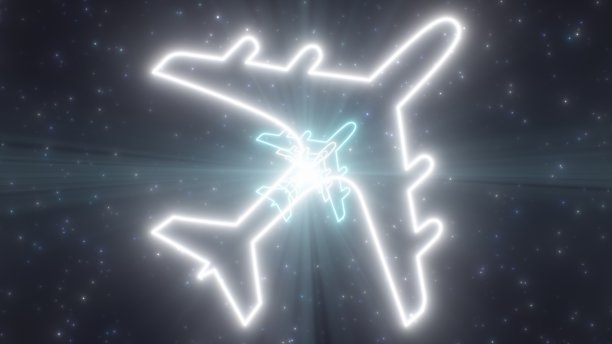 飞机模式图标Wifi形状轮廓辉光霓虹灯隧道门户-抽象背景纹理图片下载