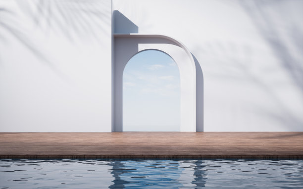 空地板与水面背景，3d渲染。图片下载