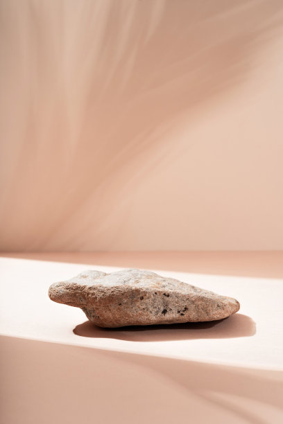 平台由天然石材制成，背景是热带树叶的阴影，用于化妆品、天然产品。来自天然材料的美丽背景。图片下载