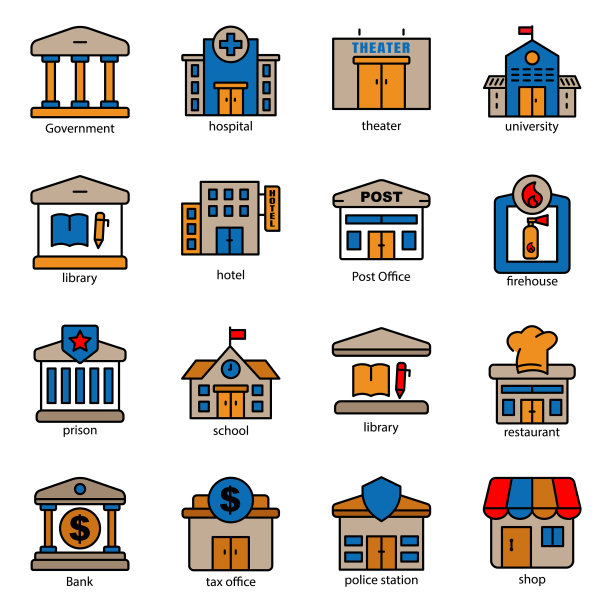 建立线性颜色图标集。设计模板向量图片下载