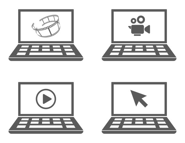 笔记本电脑与电影视频图标设置图片下载