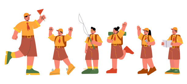 参加夏令营的童子军和辅导员图片下载