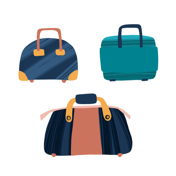 行李箱，背包和旅行袋，时尚的扁平风格与干刷纹理。图片下载