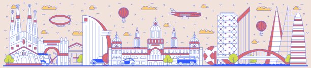 巴塞罗那旅游海报与城市全景图片下载