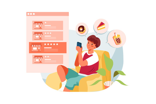 男孩通过查看评分在网上订餐图片下载