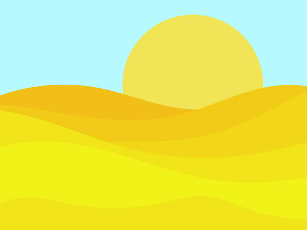 极简风格的沙丘沙漠景观。黄色太阳平面设计。用于印刷品、海报和室内设计的波西米亚风格装饰。中世纪现代装饰。矢量图图片下载