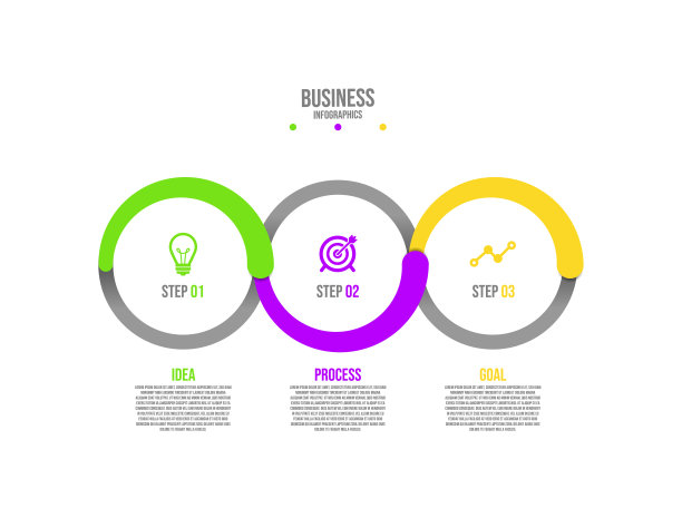 展示业务信息图形平面模板圆彩色与3步图片下载