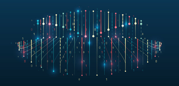 多色线的数组。数据结构的高科技概念。未来的信息碎片化。黑色背景下的大数据可视化。图片下载