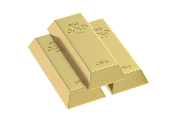 白色背景上孤立的金条。三维渲染图片下载