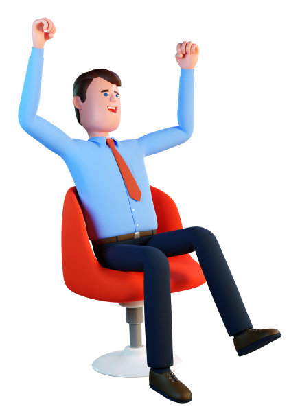 快乐的商人赢家坐在红椅子上图片下载