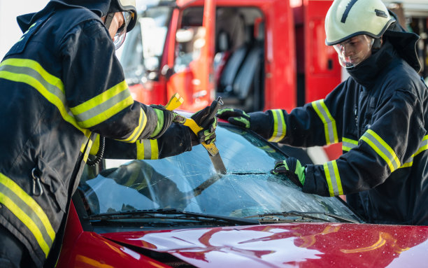 消防员切割挡风玻璃图片下载