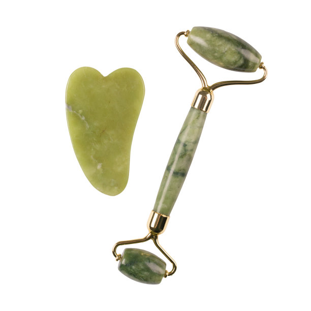 面部按摩包-玉石刮痧器与滚轮隔离上白。脸部按摩轮，天然绿宝石按摩器，家庭水疗图片下载