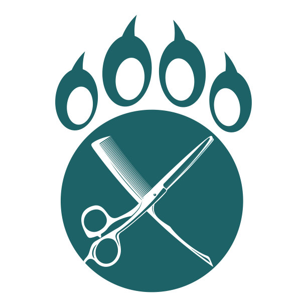 宠物爪子和带有梳子标志的剪刀图片下载