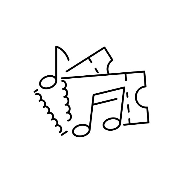 音乐会门票线图标，音乐节概念，白色背景请柬签名，音乐会请柬与谱号图标在大纲风格的手机，网页设计。矢量图形图片下载