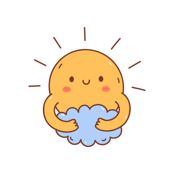 可爱的太阳拥抱一朵云孤立在白色的背景上。矢量手绘插图卡哇伊风格。完美的卡片，印刷，t恤，海报，装饰，标志，各种设计。角色的概念。图片下载