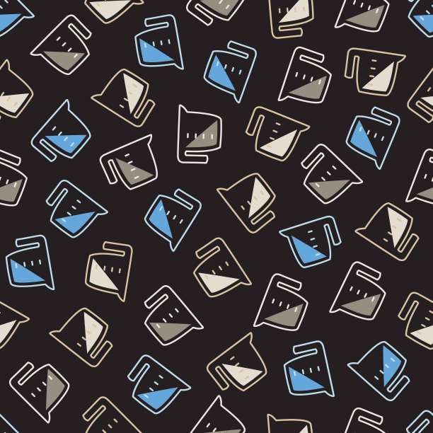 测量杯和杯抽象矢量图形轮廓无缝模式图片下载