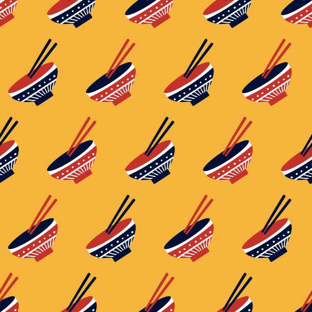 摘要复古碗筷矢量图形无缝图案图片下载