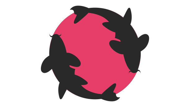 黑色的鱼的剪影在一个红色的圆圈里游泳图片下载